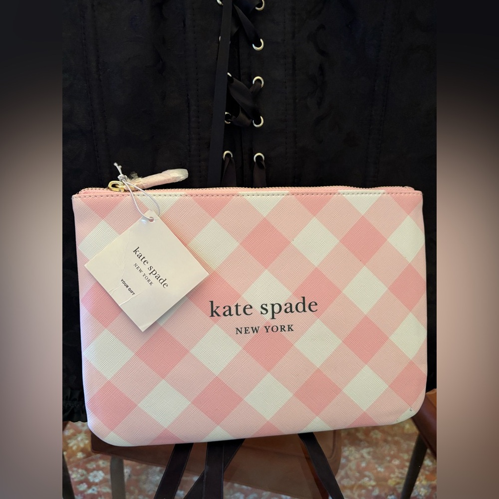 Kate Spade Pink Checkered Cosmetic Bag Mean Girl Plaid Millennial Pink Y2K